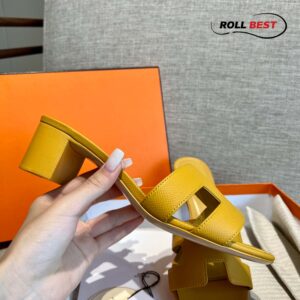 Dép Cao Gót Nữ Hermes Oasis Sandal Full Vàng Nhăn