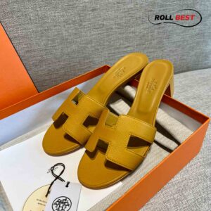 Dép Cao Gót Nữ Hermes Oasis Sandal Full Vàng Nhăn