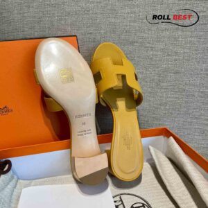 Dép Cao Gót Nữ Hermes Oasis Sandal Full Vàng Nhăn