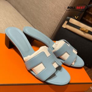 Dép Cao Gót Nữ Hermes Oasis Sandal Full Xanh Ngọc Trơn