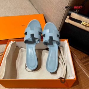 Dép Cao Gót Nữ Hermes Oasis Sandal Full Xanh Ngọc Trơn