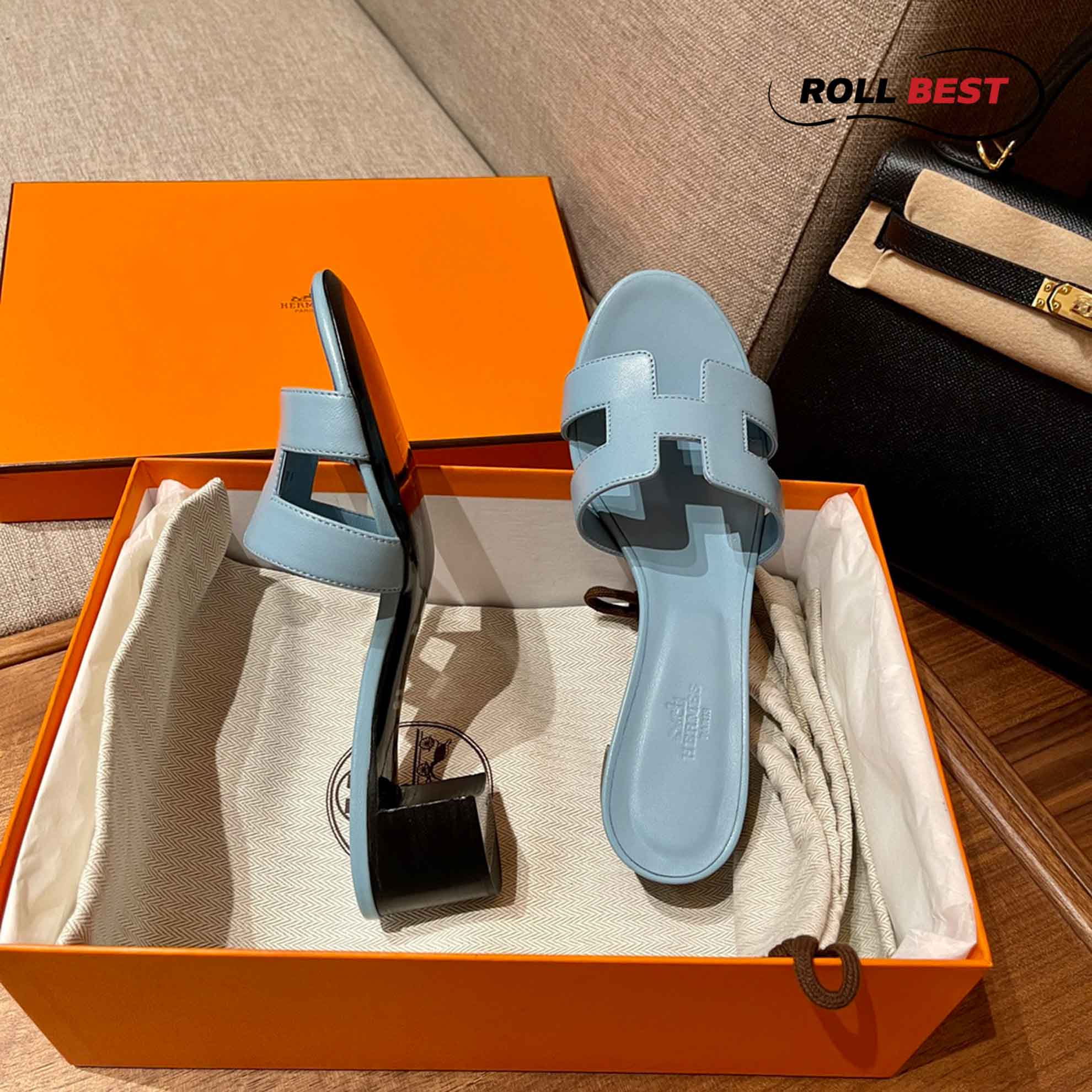 Dép Cao Gót Nữ Hermes Oasis Sandal Full Xanh Ngọc Trơn