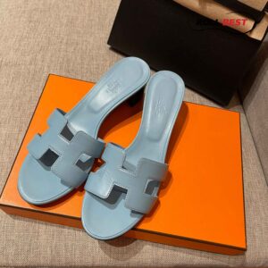 Dép Cao Gót Nữ Hermes Oasis Sandal Full Xanh Ngọc Trơn