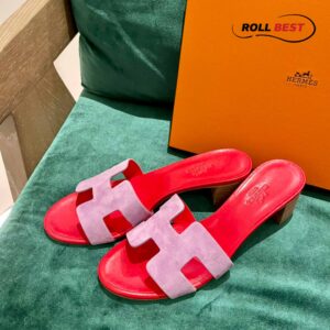 Dép Cao Gót Nữ Hermes Oasis Sandal Hồng Đỏ Da Lộn