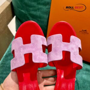 Dép Cao Gót Nữ Hermes Oasis Sandal Hồng Đỏ Da Lộn