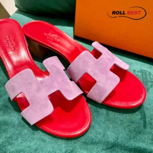 Dép Cao Gót Nữ Hermes Oasis Sandal Hồng Đỏ Da Lộn