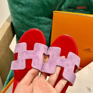 Dép Cao Gót Nữ Hermes Oasis Sandal Hồng Đỏ Da Lộn