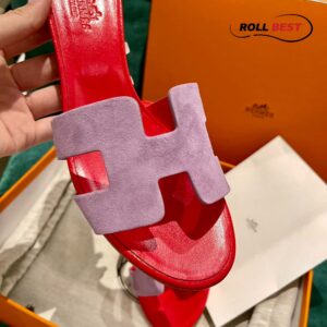 Dép Cao Gót Nữ Hermes Oasis Sandal Hồng Đỏ Da Lộn