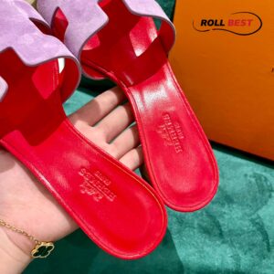 Dép Cao Gót Nữ Hermes Oasis Sandal Hồng Đỏ Da Lộn