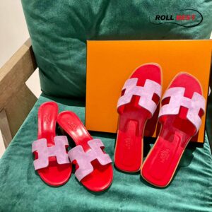 Dép Cao Gót Nữ Hermes Oasis Sandal Hồng Đỏ Da Lộn