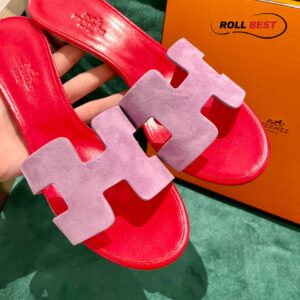 Dép Cao Gót Nữ Hermes Oasis Sandal Hồng Đỏ Da Lộn