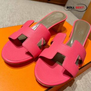 Dép Cao Gót Nữ Hermes Oasis Sandal Hồng Nâu Da Nhăn