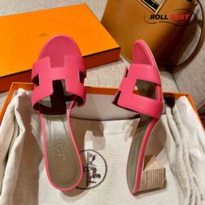 Dép Cao Gót Nữ Hermes Oasis Sandal Hồng Nâu Da Nhăn