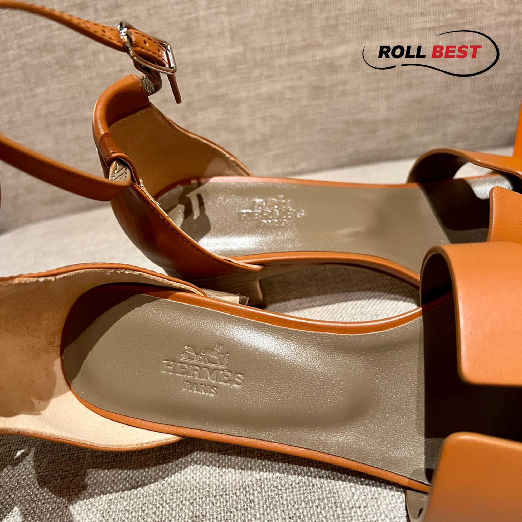 Dép Cao Gót Nữ Hermes Oasis Sandal Nâu có Quai