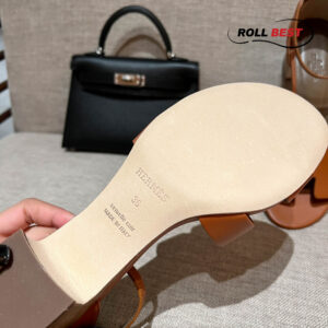 Dép Cao Gót Nữ Hermes Oasis Sandal Nâu có Quai