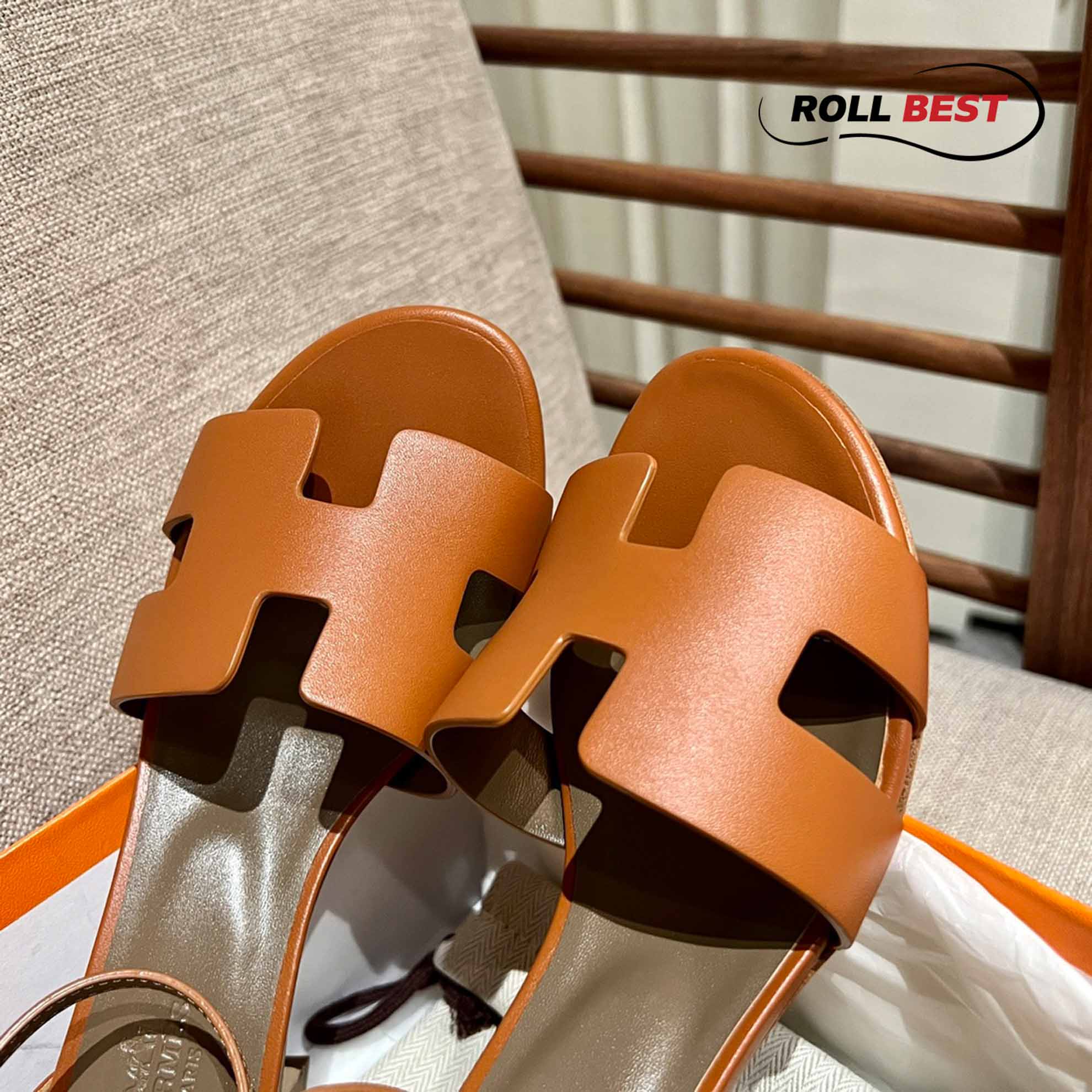 Dép Cao Gót Nữ Hermes Oasis Sandal Nâu có Quai