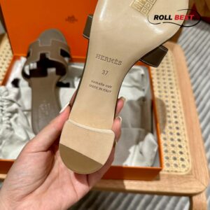 Dép Cao Gót Nữ Hermes Oasis Sandal Nâu Đen Da Nhăn