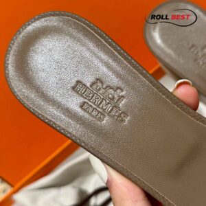 Dép Cao Gót Nữ Hermes Oasis Sandal Nâu Đen Da Nhăn