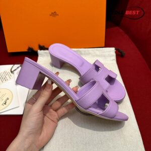 Dép Cao Gót Nữ Hermes Oasis Sandal Tím Da Nhăn