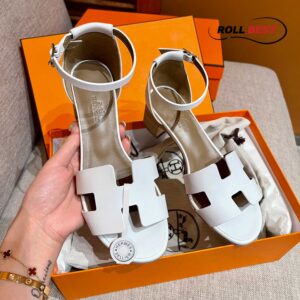 Dép Cao Gót Nữ Hermes Oasis Sandal Trắng có Quai