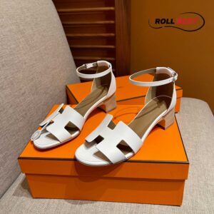 Dép Cao Gót Nữ Hermes Oasis Sandal Trắng có Quai