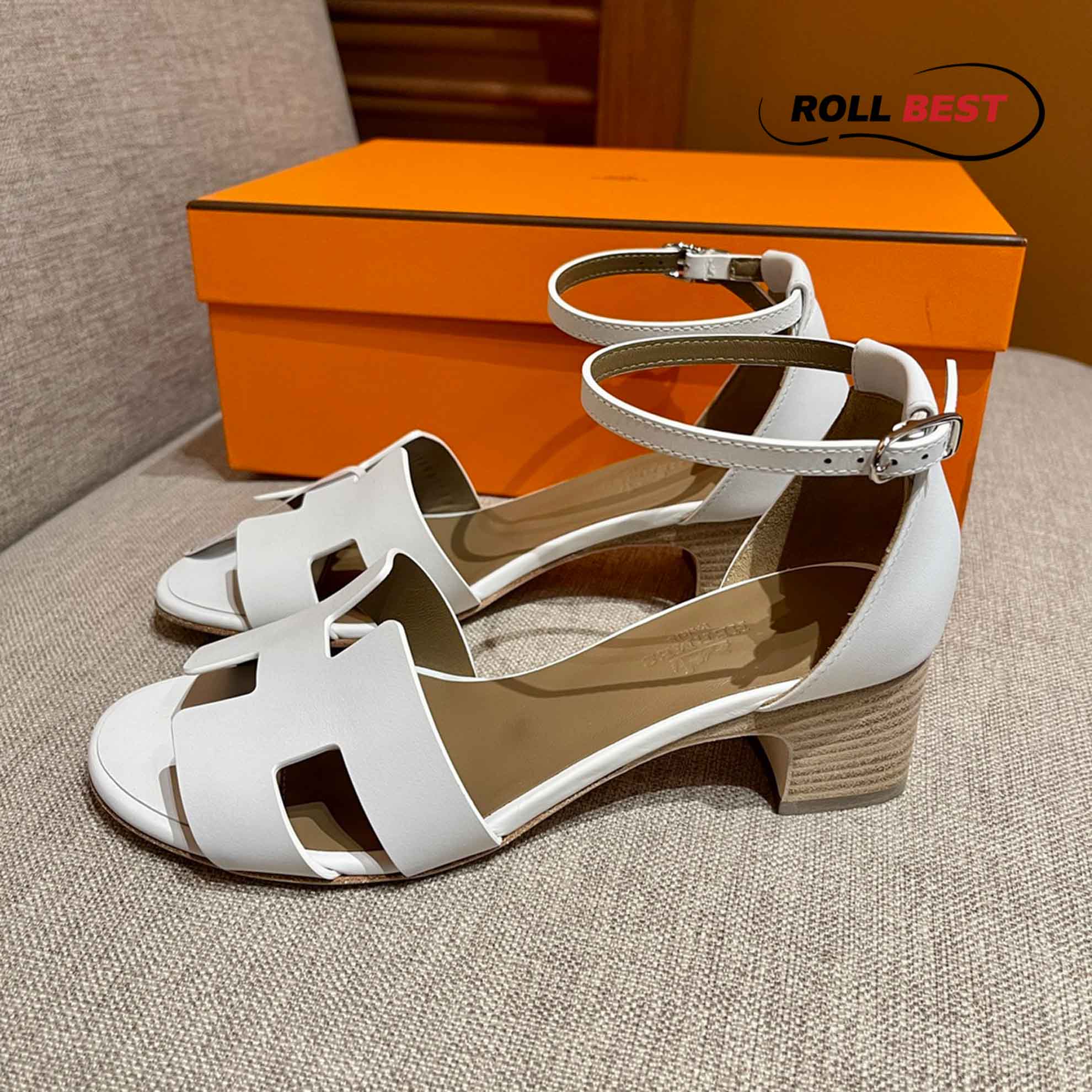 Dép Cao Gót Nữ Hermes Oasis Sandal Trắng có Quai