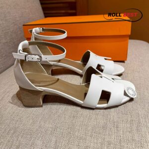 Dép Cao Gót Nữ Hermes Oasis Sandal Trắng có Quai