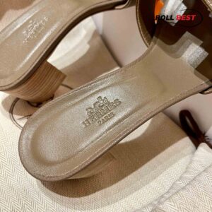 Dép Cao Gót Nữ Hermes Oasis Sandal Xám Da Nhăn