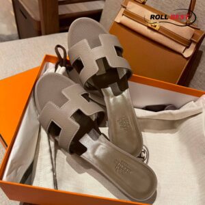 Dép Cao Gót Nữ Hermes Oasis Sandal Xám Da Nhăn