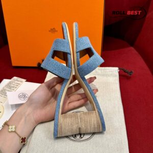 Dép Cao Gót Nữ Hermes Oasis Sandal Xanh Nâu Denim