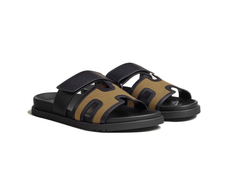 Dép Hermes Chypre Sandal Black Canvas Leather