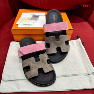 Dép Hermes Chypre Sandal Black Pink Suede