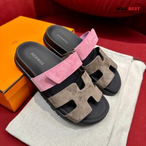 Dép Hermes Chypre Sandal Black Pink Suede