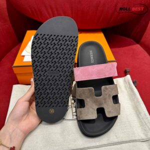 Dép Hermes Chypre Sandal Black Pink Suede