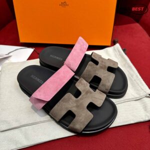 Dép Hermes Chypre Sandal Black Pink Suede