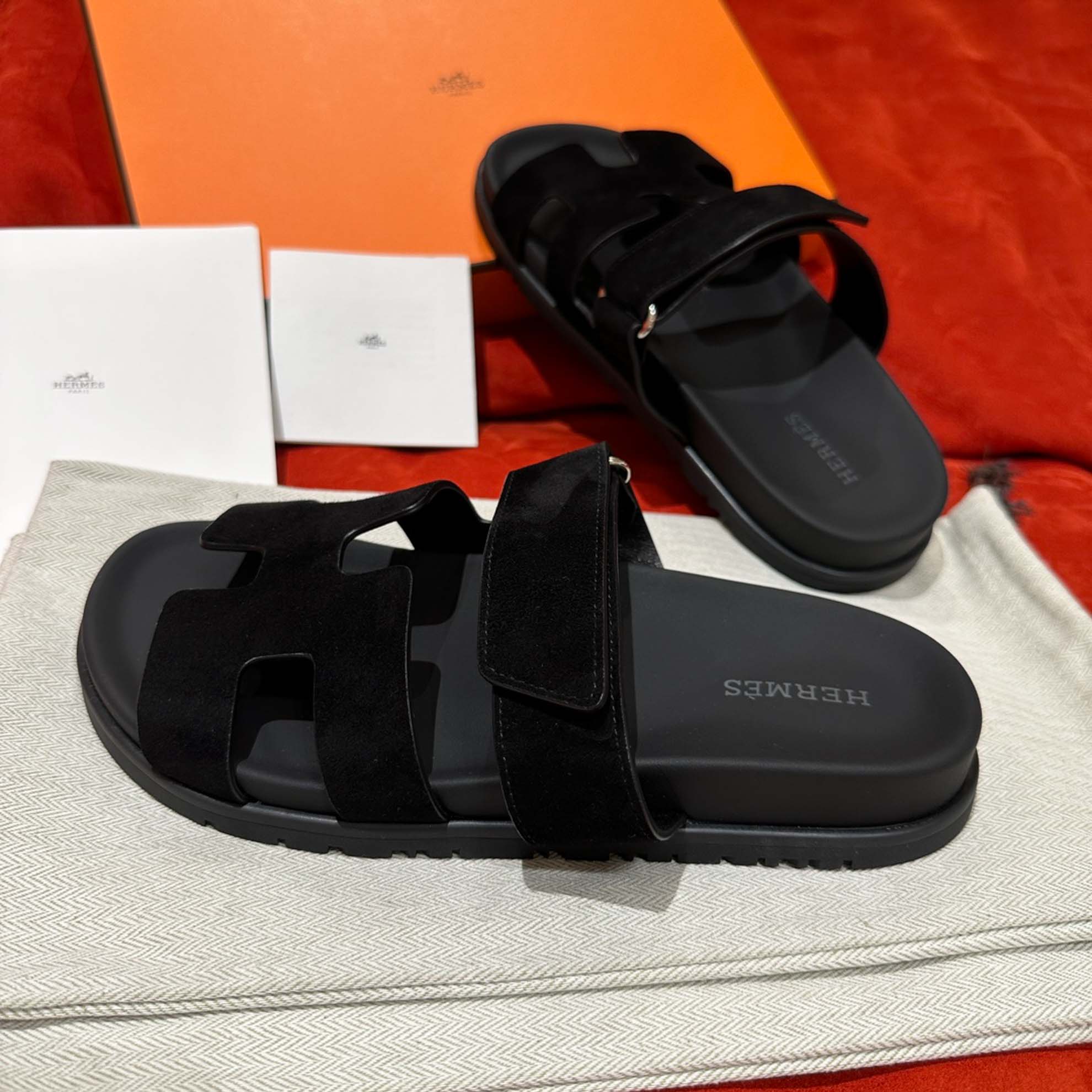 Dép Hermes Chypre Sandal Black Suede