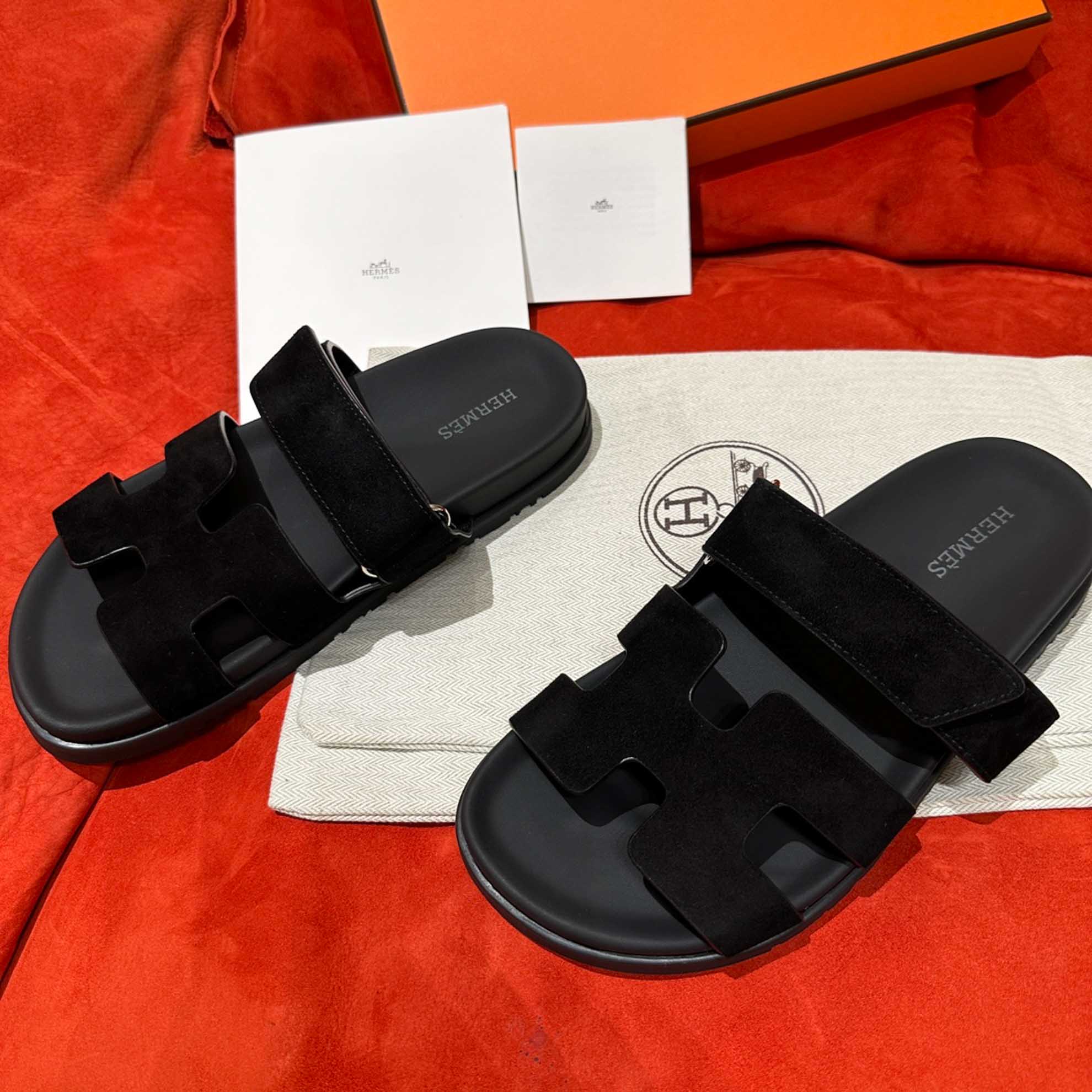 Dép Hermes Chypre Sandal Black Suede