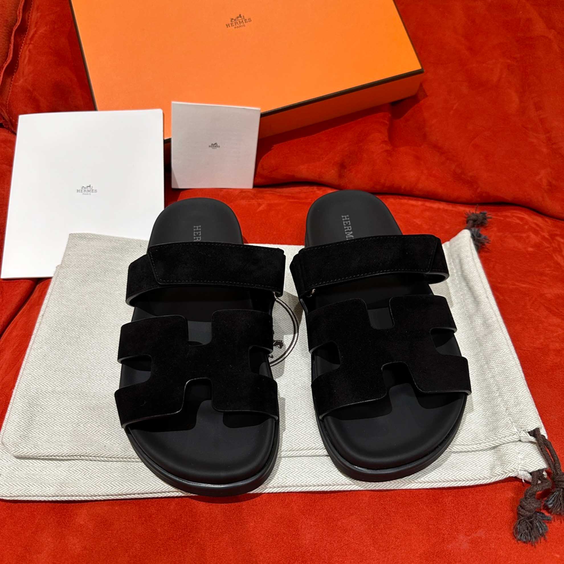 Dép Hermes Chypre Sandal Black Suede