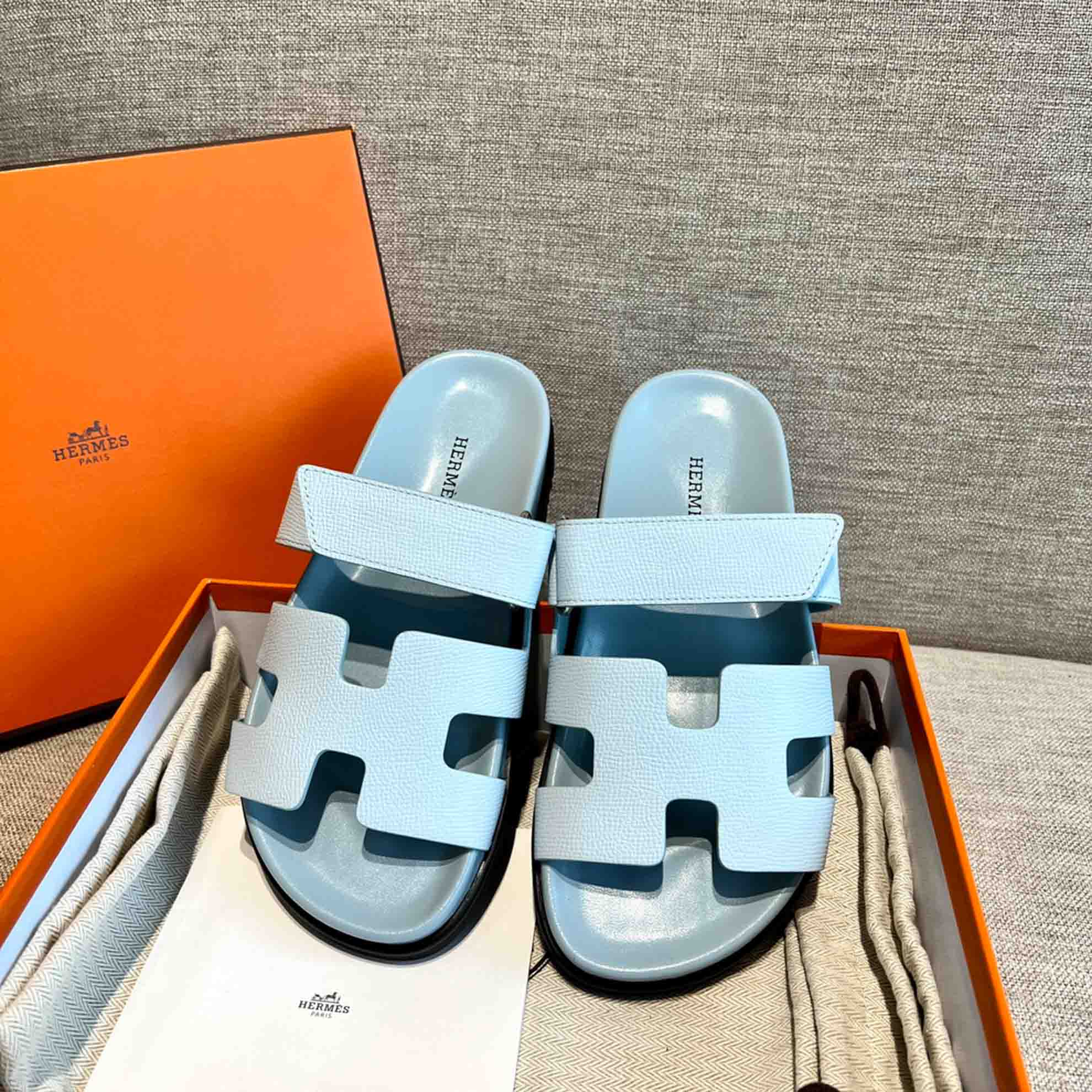 Dép Hermes Chypre Sandal Blue Suede