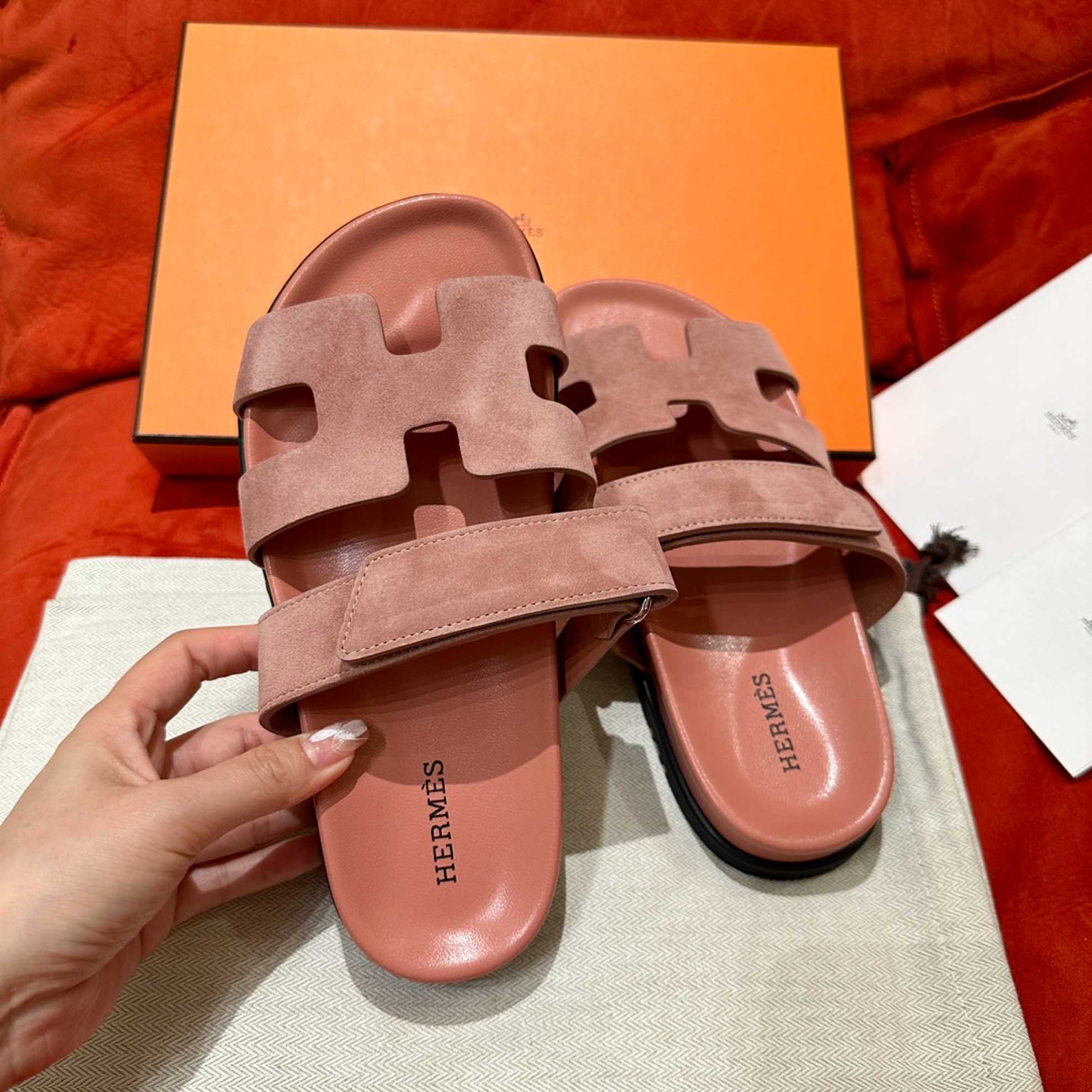 Dép Hermes Chypre Sandal Light Pink Suede