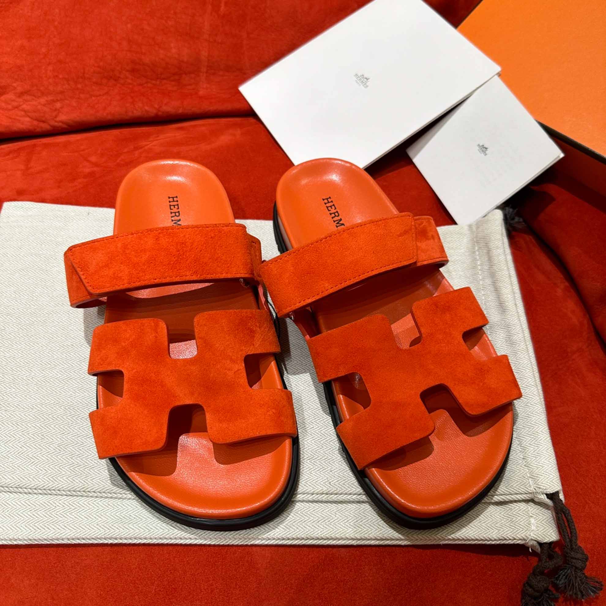 Dép Hermes Chypre Sandal Orange Suede