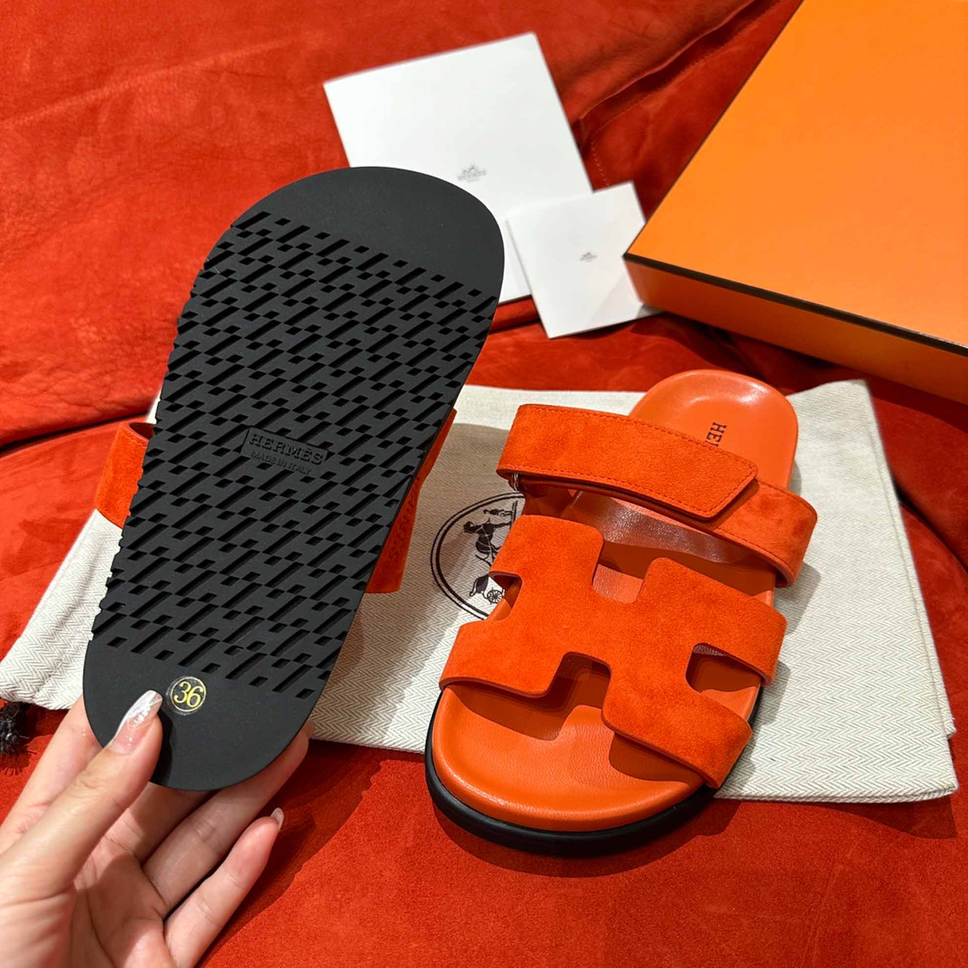 Dép Hermes Chypre Sandal Orange Suede