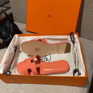 Dép Nữ Hermes Oran Sandal Cam Hồng Nhăn