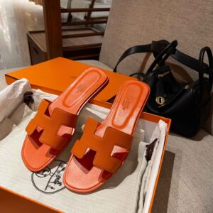 Dép Nữ Hermes Oran Sandal Cam Nhăn