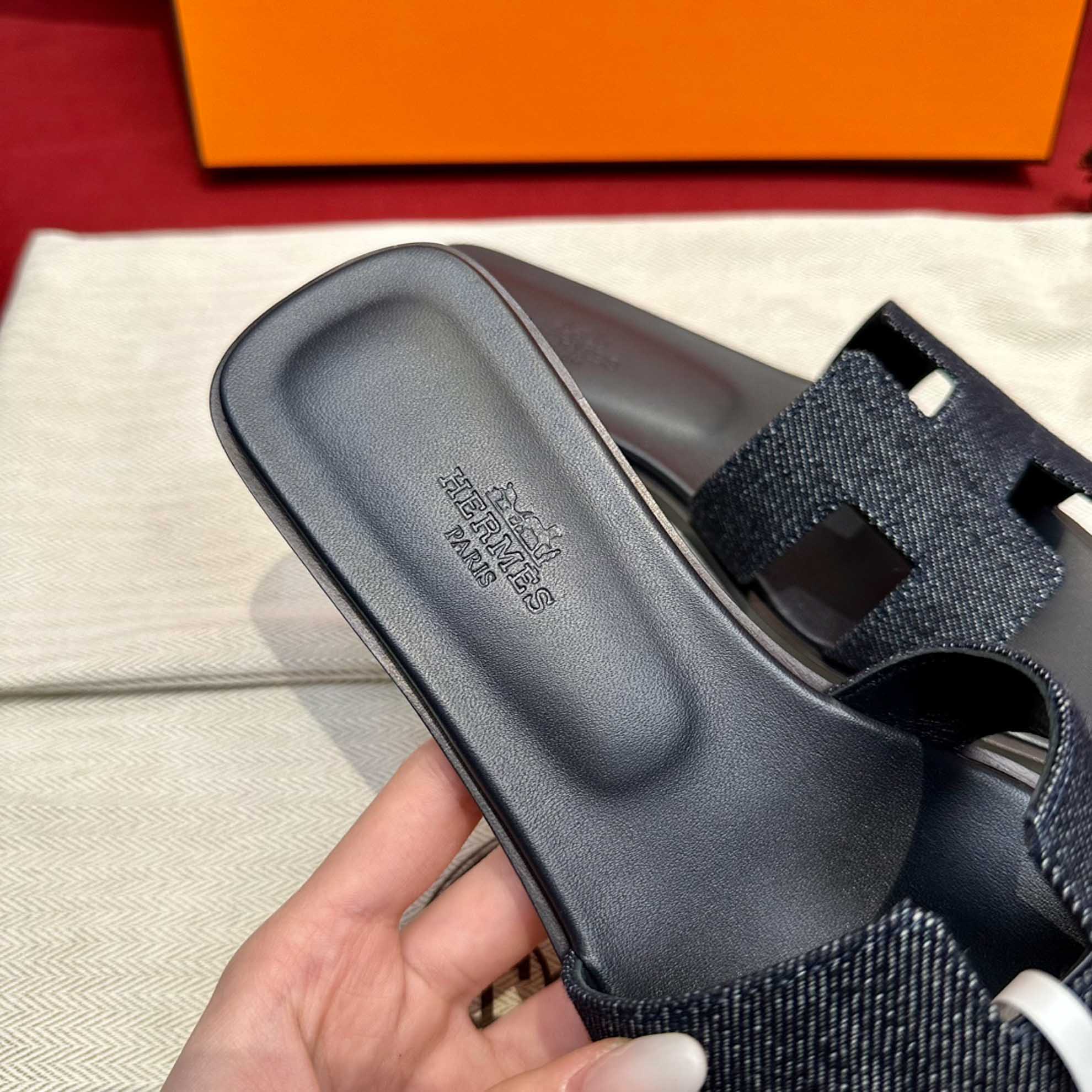 Dép Nữ Hermes Oran Sandal Đen Denim