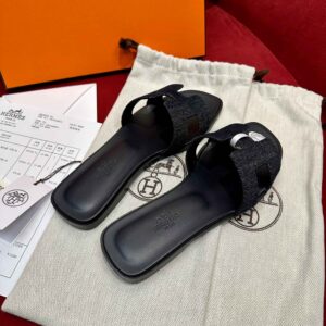 Dép Nữ Hermes Oran Sandal Đen Denim