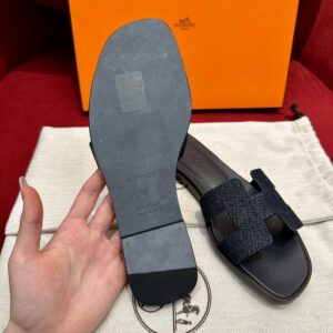 Dép Nữ Hermes Oran Sandal Đen Denim