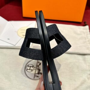 Dép Nữ Hermes Oran Sandal Đen Denim