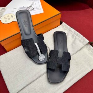 Dép Nữ Hermes Oran Sandal Đen Denim