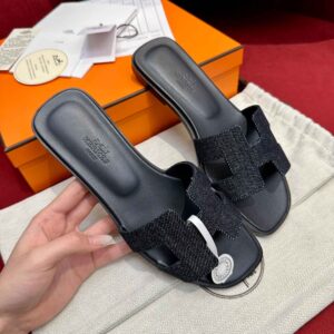 Dép Nữ Hermes Oran Sandal Đen Denim